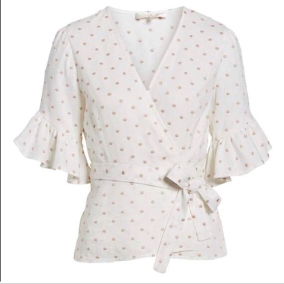 WAYF linen blend polka dot wrap top - Picture 7 of 8